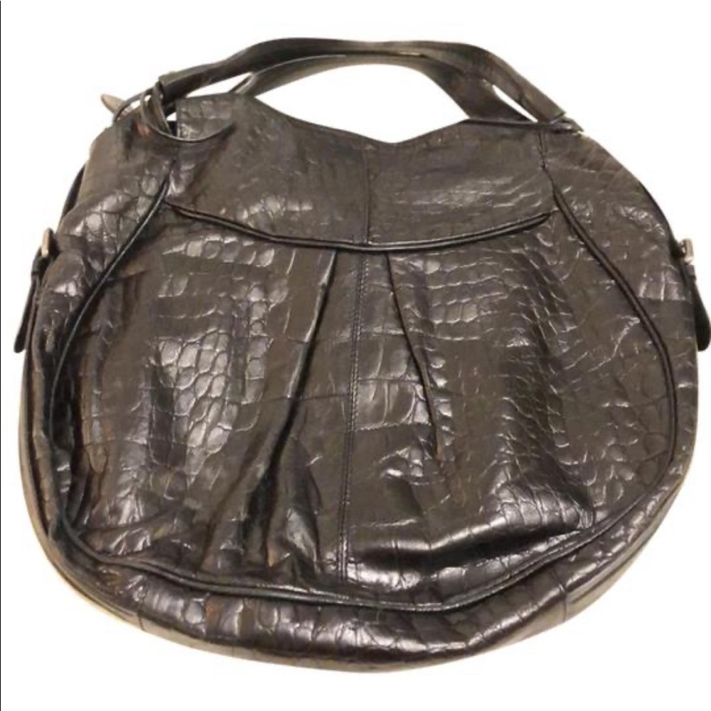 Francesco Biasia Black Snakeskin Large Hobo